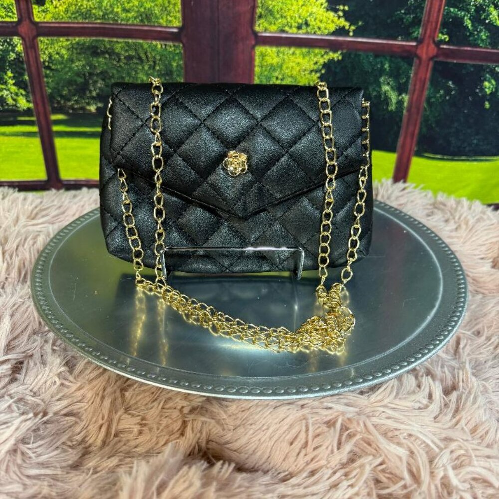 Women's Quilted Convertible Chain Strap CrossBody Purse - Black